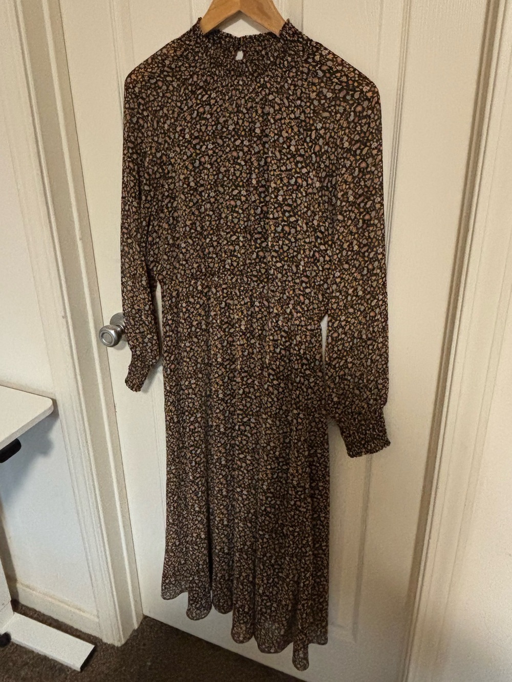 Madewell Floral Smocked Midi Dress Black Multi Stretch Waist Flowy Soft Drape - Picture 7 of 12